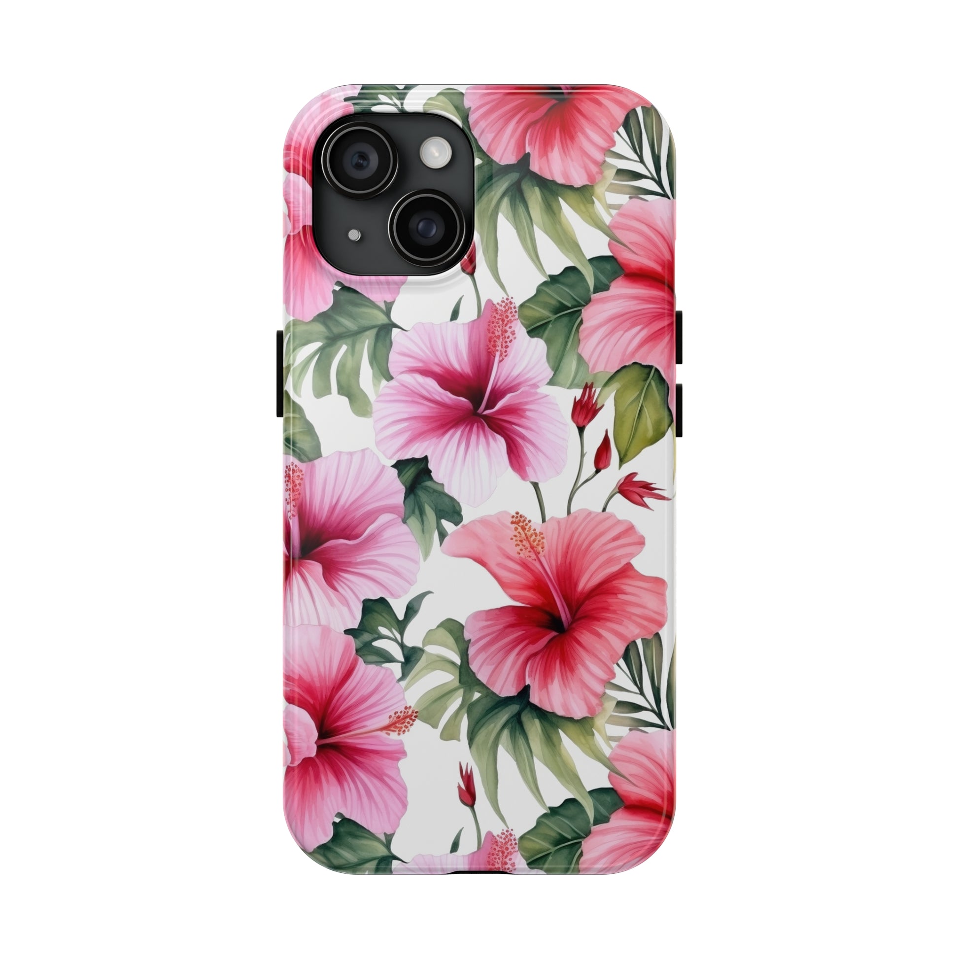 AI Pink Hibiscus Pattern Phone Case for iPhone - Lightweight, Impact Resistant, Wireless Charging Compatible-AI phone case-AI By AJ