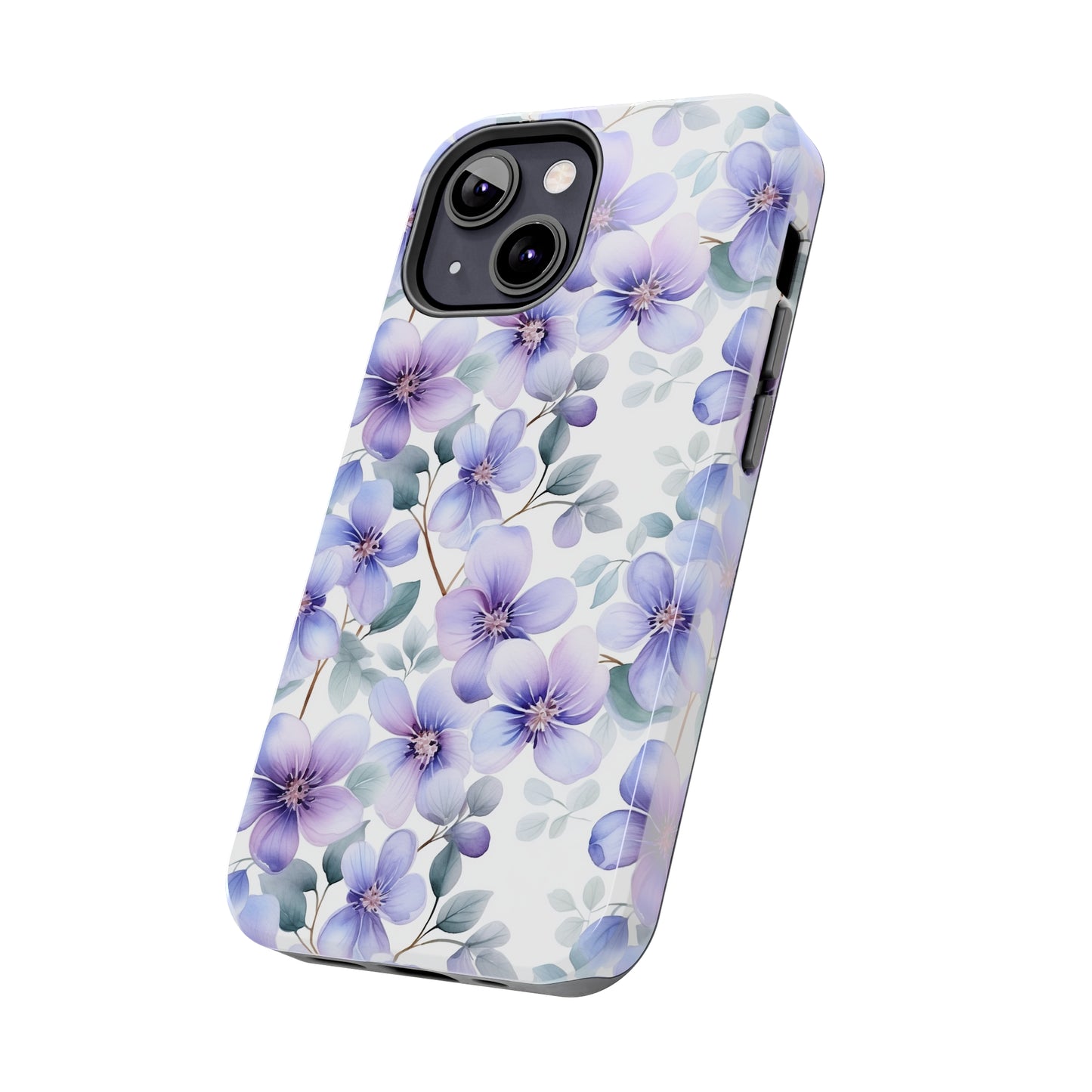 AI Violets Floral Pattern Phone Case for iPhone - Lightweight, Impact Resistant, Wireless Charging Compatible