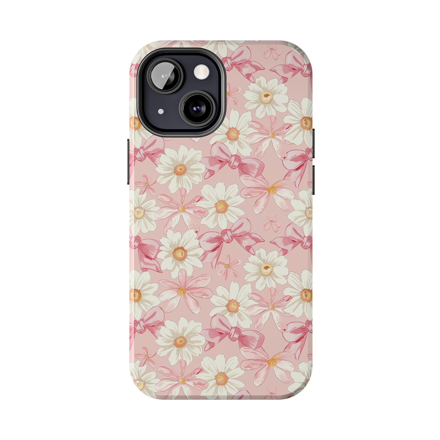 Daisies and Pink Bows Phone Case for iPhone - Lightweight, Impact Resistant, Wireless Charging Compatible