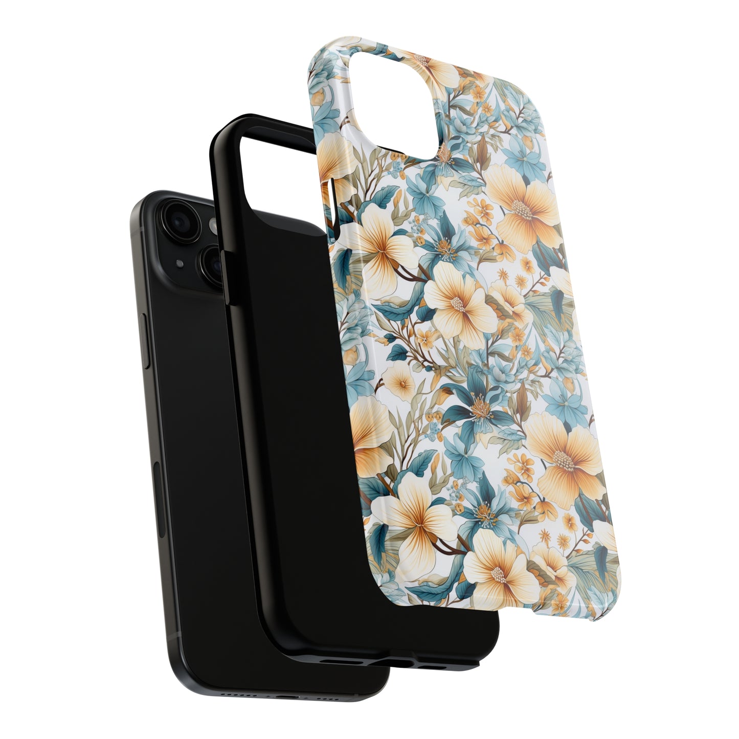 AI Magnolias Floral Pattern Phone Case for iPhone - Lightweight, Impact Resistant, Wireless Charging Compatible