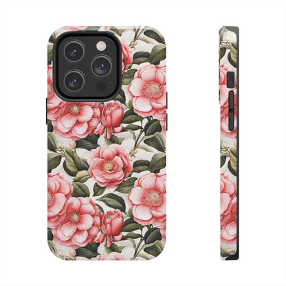 AI Camellias Flower Pattern Phone Case for iPhone - Lightweight, Impact Resistant, Wireless Charging Compatible