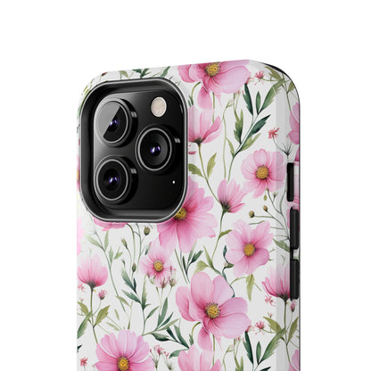 AI Cosmos Flower Pattern Phone Case for iPhone - Lightweight, Impact Resistant, Wireless Charging Compatible