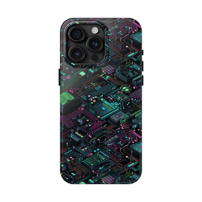 AI Retro Tech Pattern Phone Case for iPhone - Lightweight, Impact Resistant, Wireless Charging Compatible-AI phone case-AI By AJ