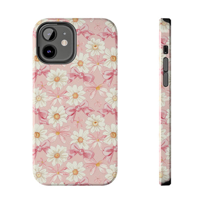 Daisies and Pink Bows Phone Case for iPhone - Lightweight, Impact Resistant, Wireless Charging Compatible