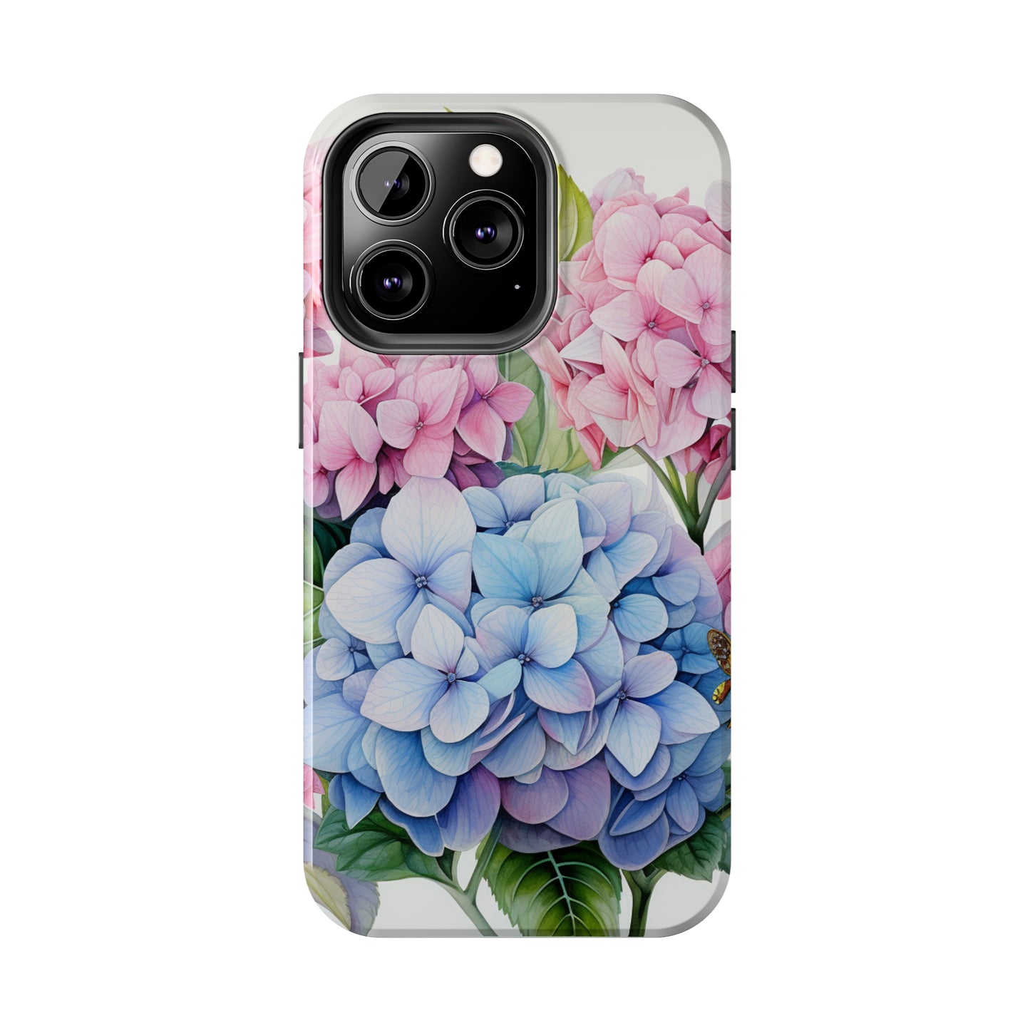 AI Hydrangeas Floral Pattern Phone Case for iPhone - Lightweight, Impact Resistant, Wireless Charging Compatible