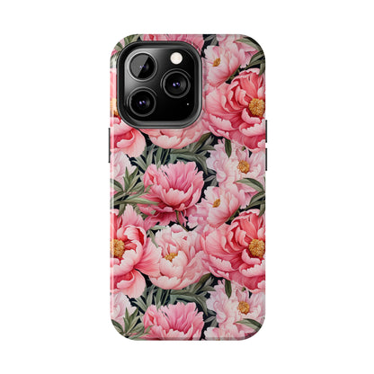 AI Peonies Floral Pattern Phone Case for iPhone - Lightweight, Impact Resistant, Wireless Charging Compatible