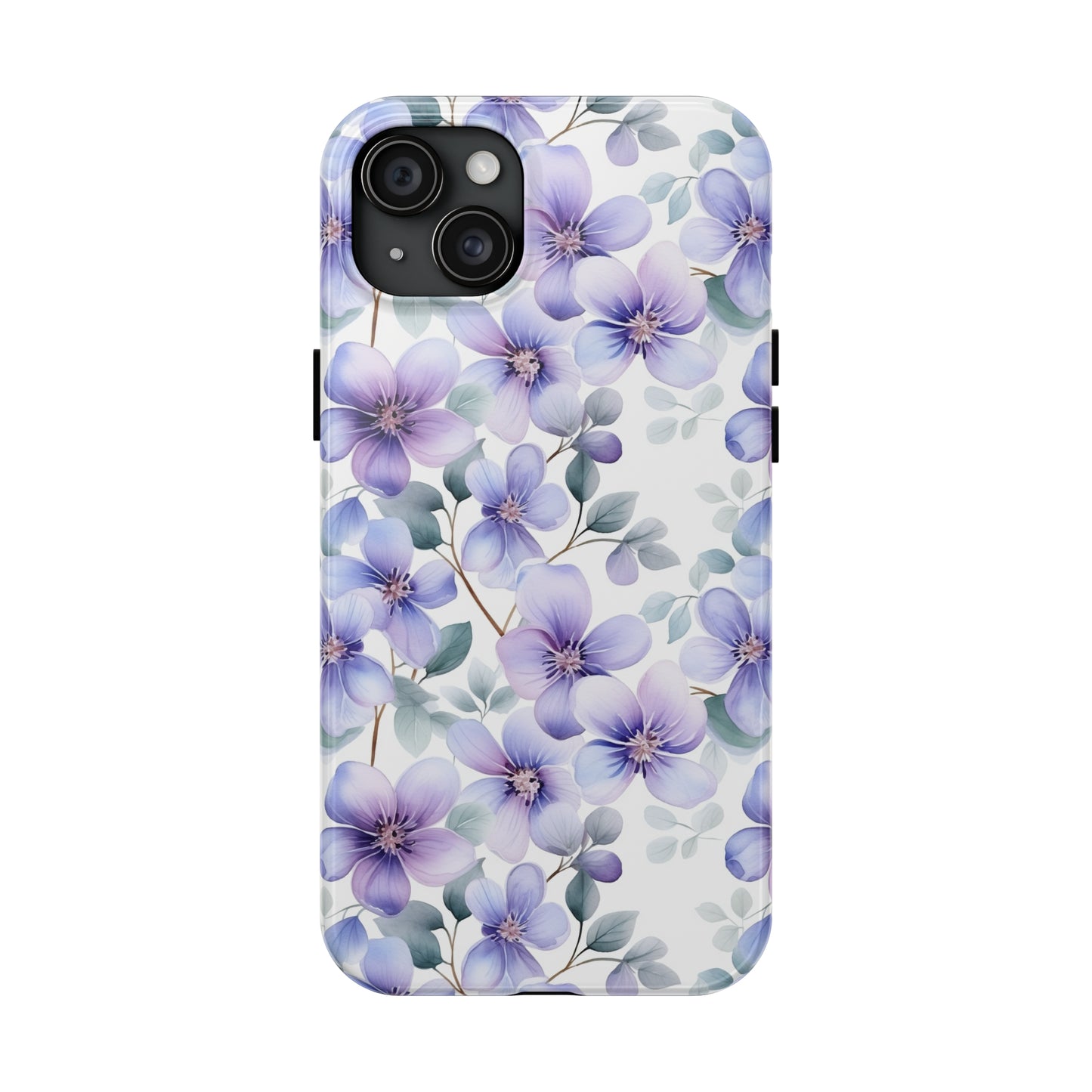 AI Violets Floral Pattern Phone Case for iPhone - Lightweight, Impact Resistant, Wireless Charging Compatible