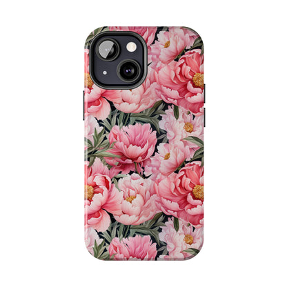 AI Peonies Floral Pattern Phone Case for iPhone - Lightweight, Impact Resistant, Wireless Charging Compatible