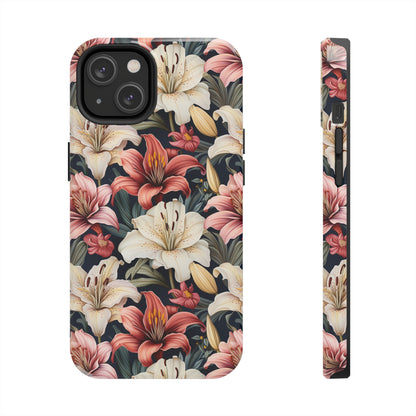 AI Lillies Flower Pattern Phone Case for iPhone - Lightweight, Impact Resistant, Wireless Charging Compatible