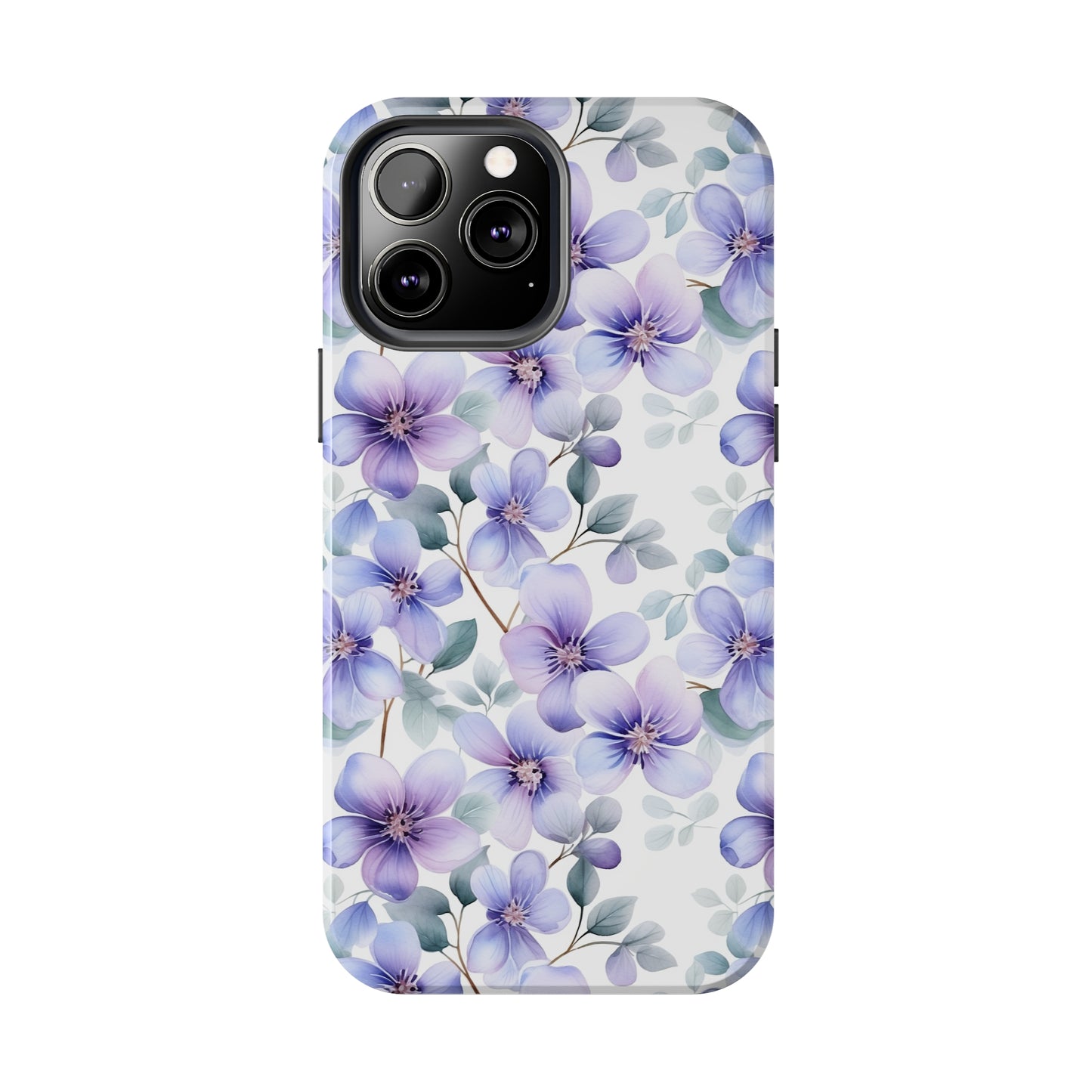 AI Violets Floral Pattern Phone Case for iPhone - Lightweight, Impact Resistant, Wireless Charging Compatible