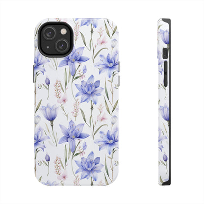 AI Bluebell Pattern Phone Case for iPhone - Lightweight, Impact Resistant, Wireless Charging Compatible