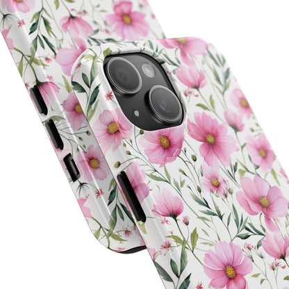 AI Cosmos Flower Pattern Phone Case for iPhone - Lightweight, Impact Resistant, Wireless Charging Compatible