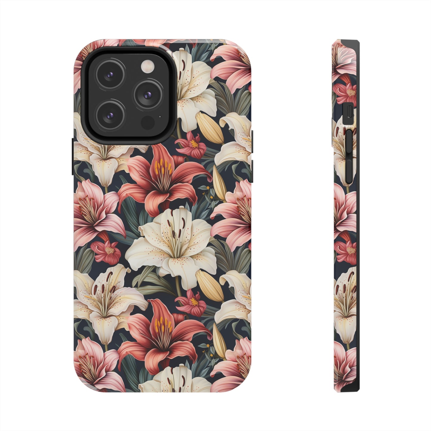 AI Lillies Flower Pattern Phone Case for iPhone - Lightweight, Impact Resistant, Wireless Charging Compatible