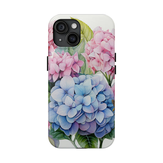 AI Hydrangeas Floral Pattern Phone Case for iPhone - Lightweight, Impact Resistant, Wireless Charging Compatible