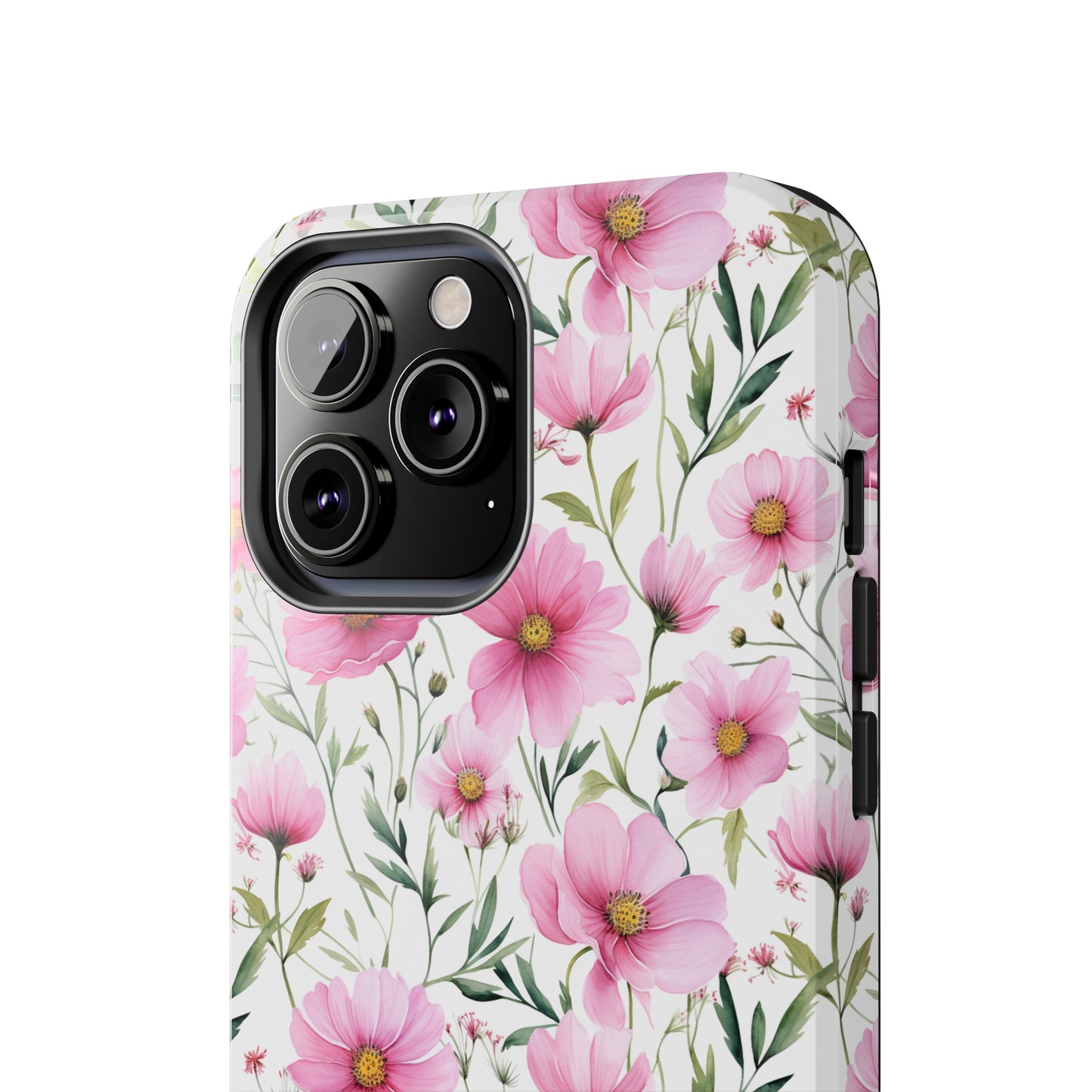 AI Cosmos Flower Pattern Phone Case for iPhone - Lightweight, Impact Resistant, Wireless Charging Compatible