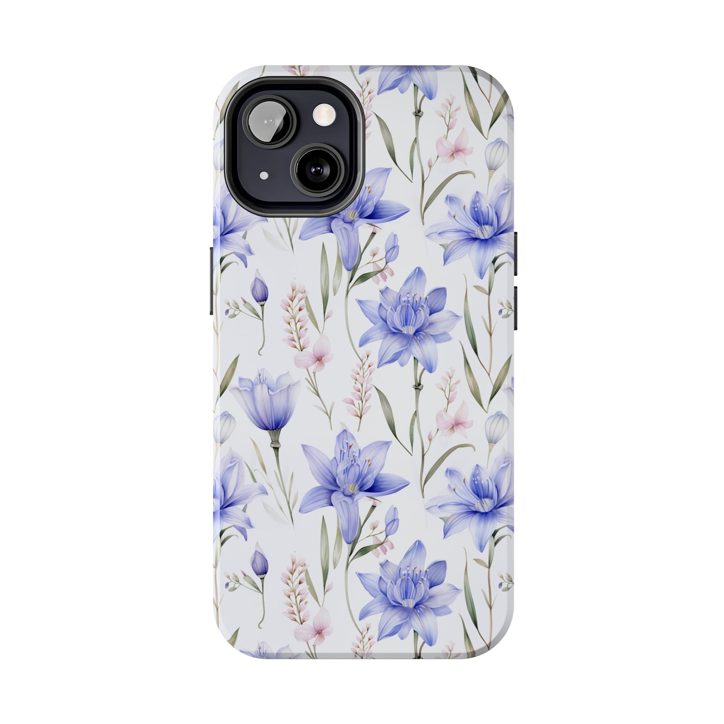 AI Bluebell Pattern Phone Case for iPhone - Lightweight, Impact Resistant, Wireless Charging Compatible