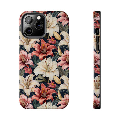 AI Lillies Flower Pattern Phone Case for iPhone - Lightweight, Impact Resistant, Wireless Charging Compatible