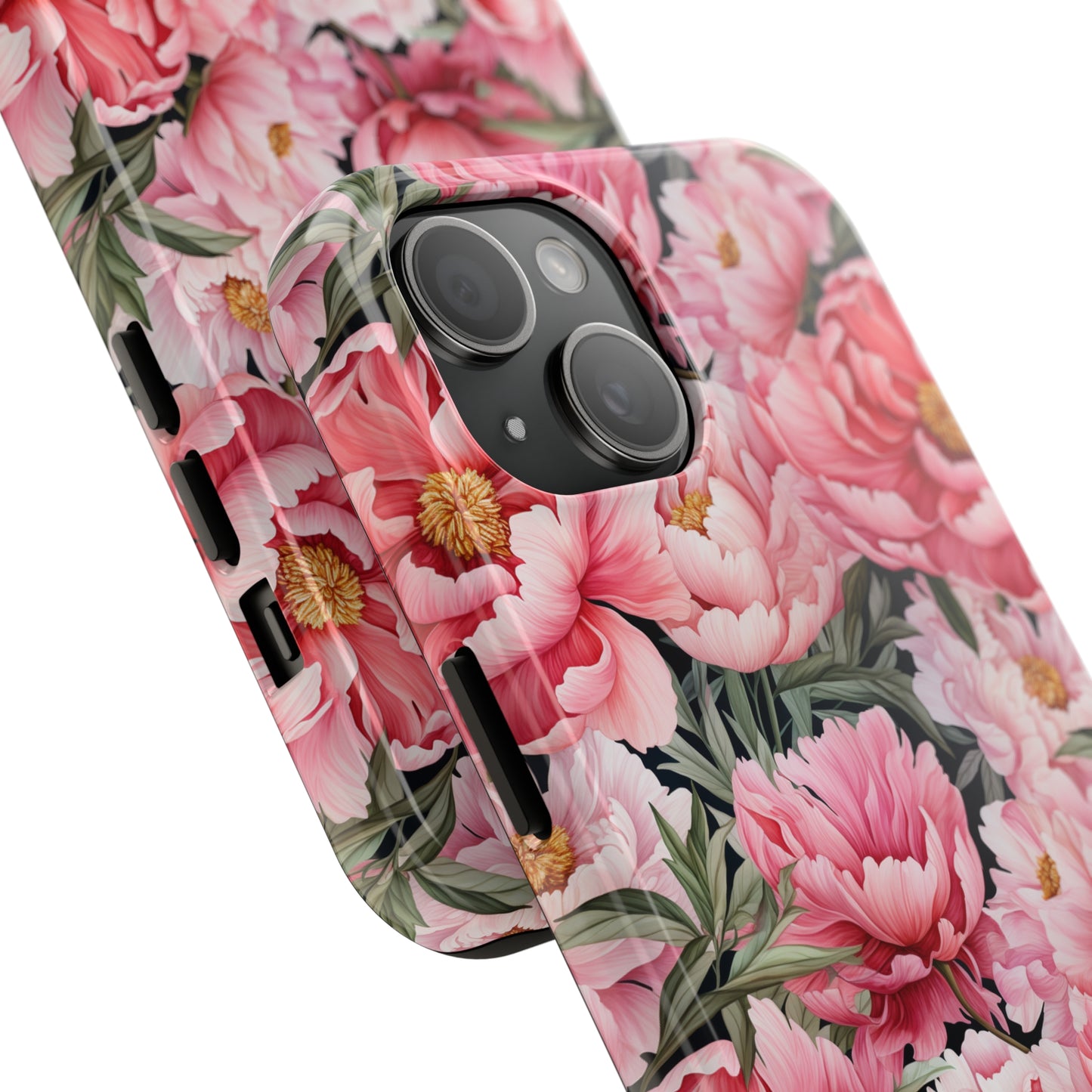 AI Peonies Floral Pattern Phone Case for iPhone - Lightweight, Impact Resistant, Wireless Charging Compatible