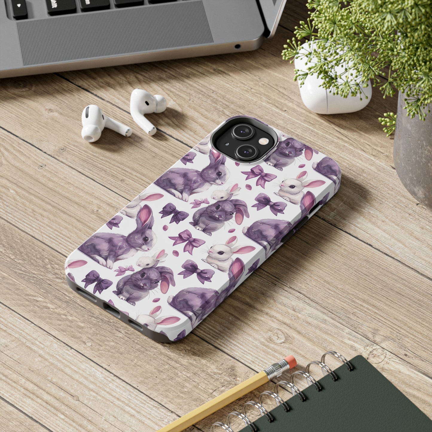 Bunnies and Bows Phone Case for iPhone - Lightweight, Impact Resistant, Wireless Charging Compatible