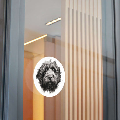 Round Vinyl Dog Sticker - Newfypoo, Labradoodle, Pet Decal