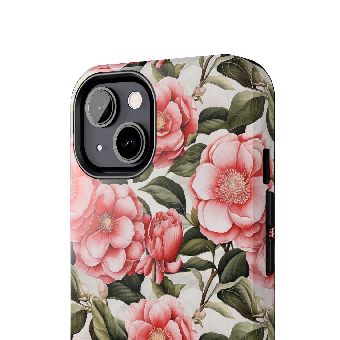 AI Camellias Flower Pattern Phone Case for iPhone - Lightweight, Impact Resistant, Wireless Charging Compatible