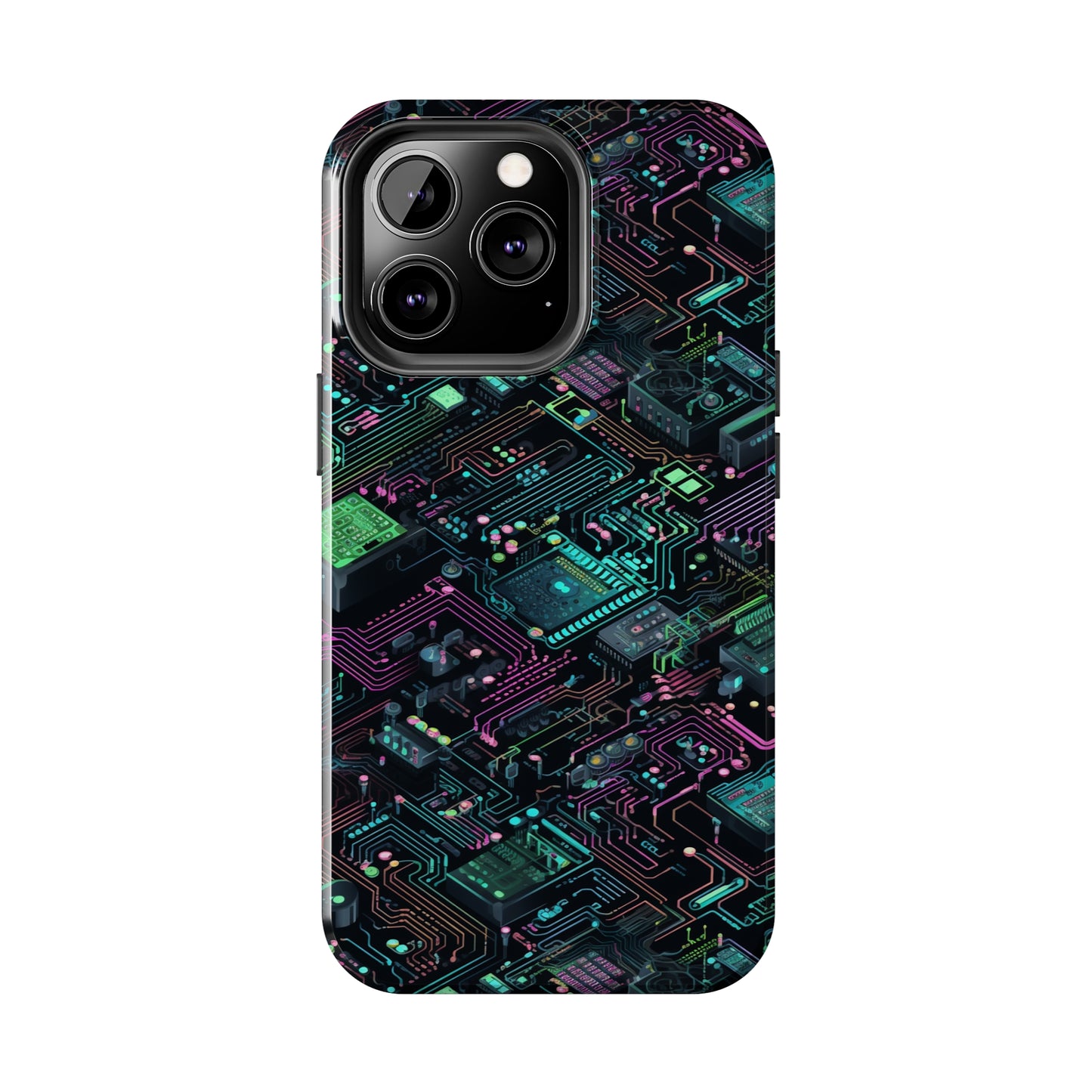 AI Retro Tech Pattern Phone Case for iPhone - Lightweight, Impact Resistant, Wireless Charging Compatible-AI phone case-AI By AJ