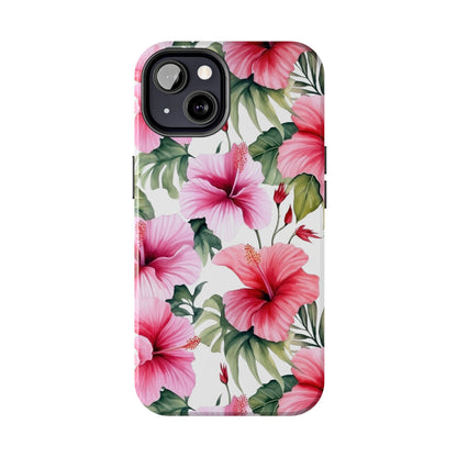 AI Pink Hibiscus Pattern Phone Case for iPhone - Lightweight, Impact Resistant, Wireless Charging Compatible-AI phone case-AI By AJ