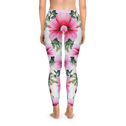 Pink Hibiscus Leggings - Tropical Elegance for Everyday Wear