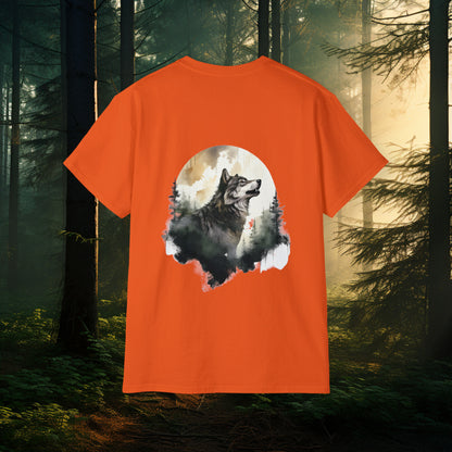 Unisex Ultra Cotton Tee - Dual Wolf Design, Mythical Creatures, Wolf Lover Shirt