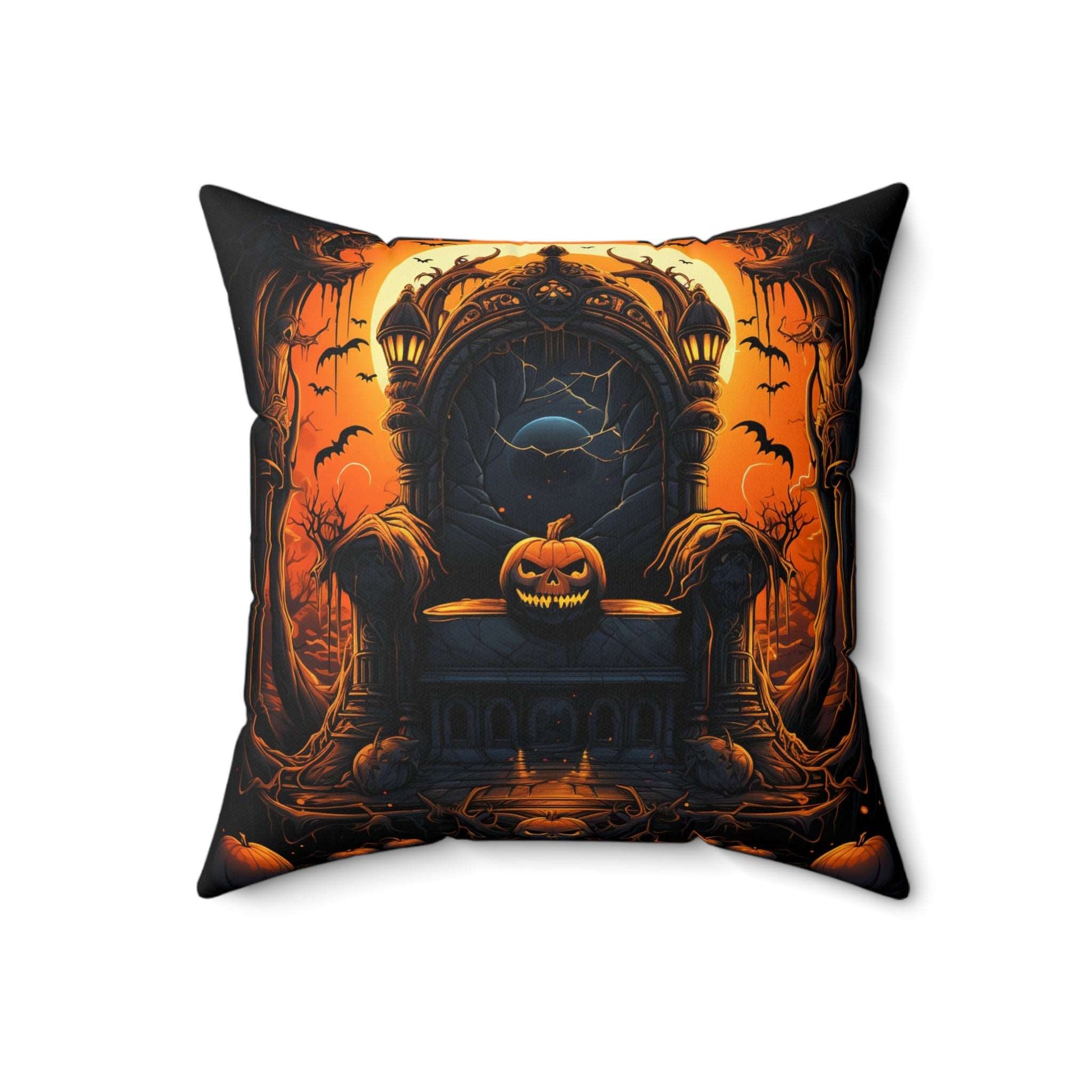 Double sided Halloween Throw Pillow - Spooky Mansion - Pumpkin King Throw Pillow