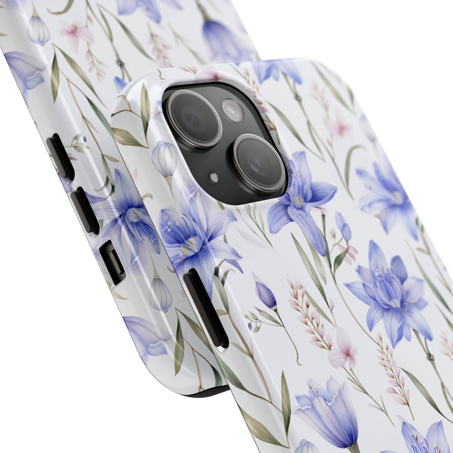 AI Bluebell Pattern Phone Case for iPhone - Lightweight, Impact Resistant, Wireless Charging Compatible