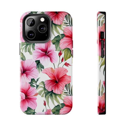 AI Pink Hibiscus Pattern Phone Case for iPhone - Lightweight, Impact Resistant, Wireless Charging Compatible-AI phone case-AI By AJ