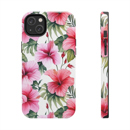 AI Pink Hibiscus Pattern Phone Case for iPhone - Lightweight, Impact Resistant, Wireless Charging Compatible-AI phone case-AI By AJ