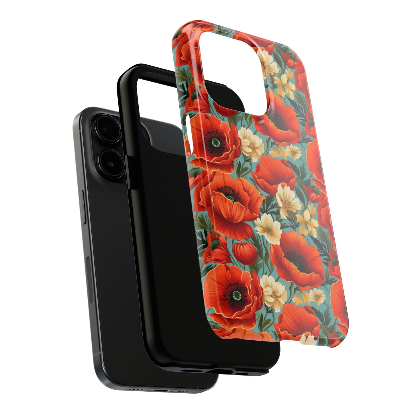 AI Poppies Floral Pattern Phone Case for iPhone - Lightweight, Impact Resistant, Wireless Charging Compatible