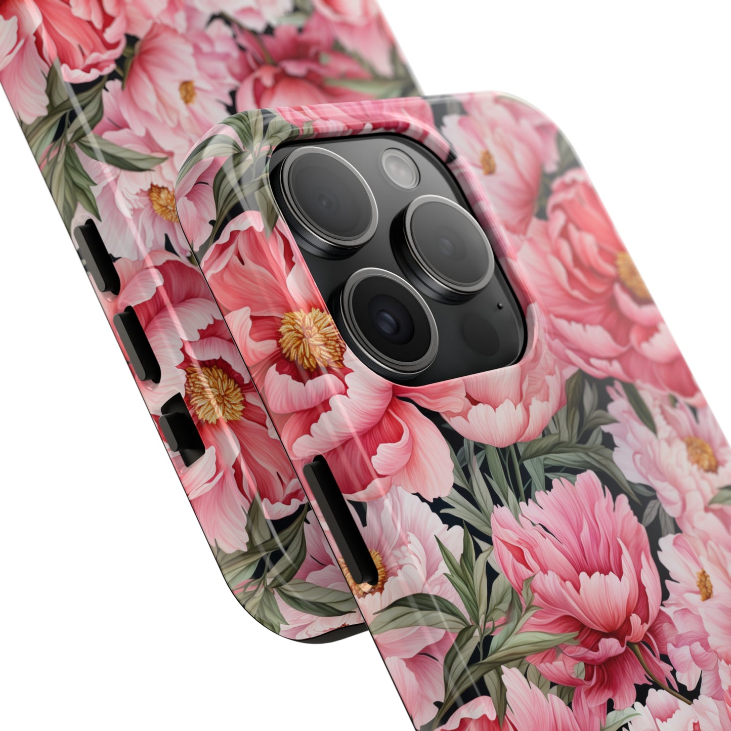 AI Peonies Floral Pattern Phone Case for iPhone - Lightweight, Impact Resistant, Wireless Charging Compatible