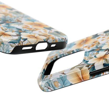 AI Magnolias Floral Pattern Phone Case for iPhone - Lightweight, Impact Resistant, Wireless Charging Compatible