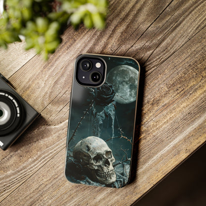 Gothic Skull and Black Rose Phone Case for iPhone - Lightweight, Impact Resistant, Wireless Charging Compatible