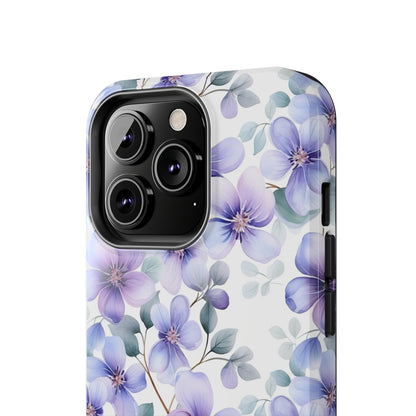 AI Violets Floral Pattern Phone Case for iPhone - Lightweight, Impact Resistant, Wireless Charging Compatible