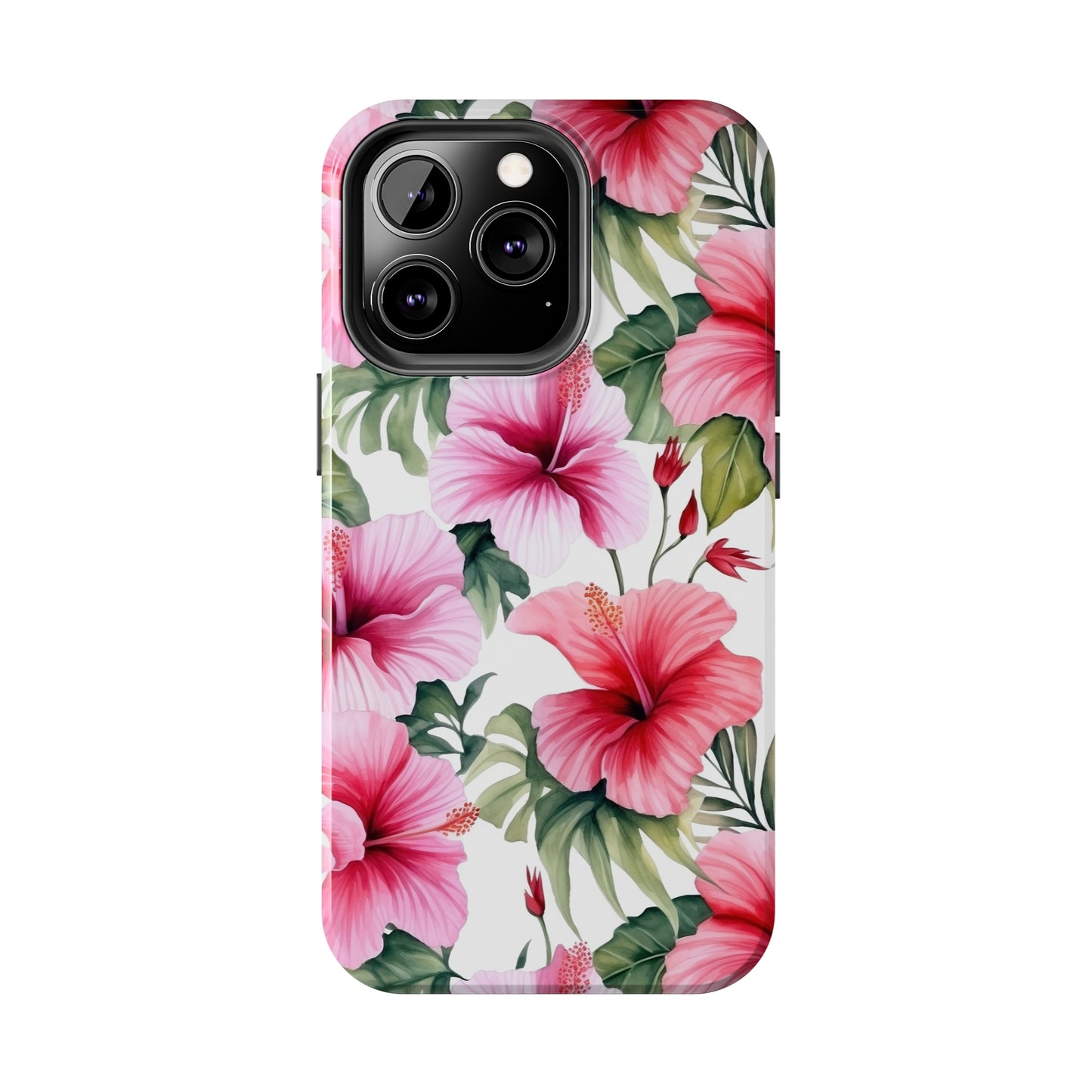 AI Pink Hibiscus Pattern Phone Case for iPhone - Lightweight, Impact Resistant, Wireless Charging Compatible-AI phone case-AI By AJ