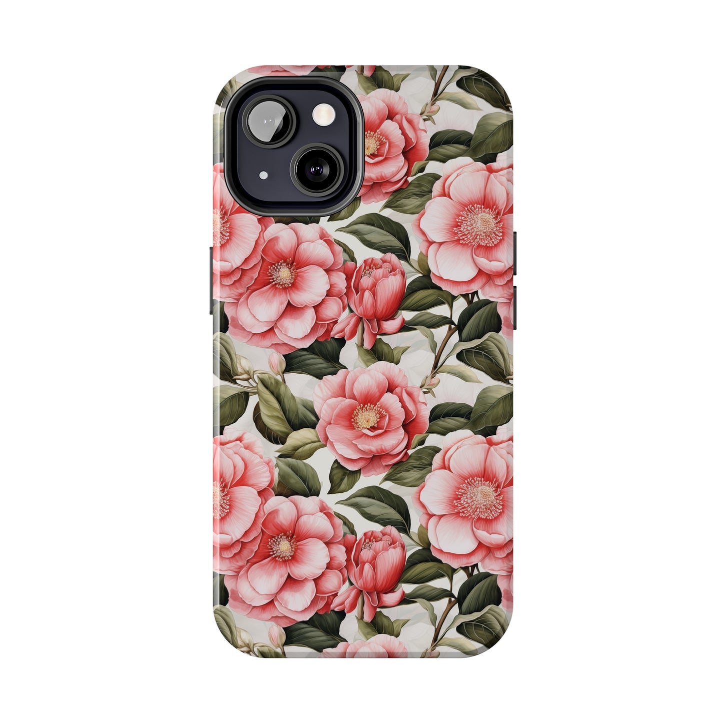 AI Camellias Flower Pattern Phone Case for iPhone - Lightweight, Impact Resistant, Wireless Charging Compatible