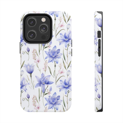 AI Bluebell Pattern Phone Case for iPhone - Lightweight, Impact Resistant, Wireless Charging Compatible