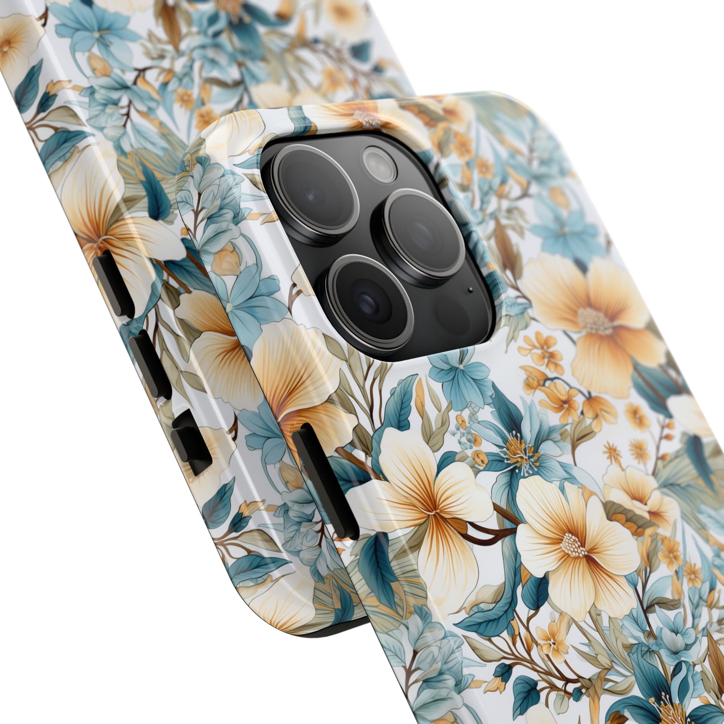 AI Magnolias Floral Pattern Phone Case for iPhone - Lightweight, Impact Resistant, Wireless Charging Compatible