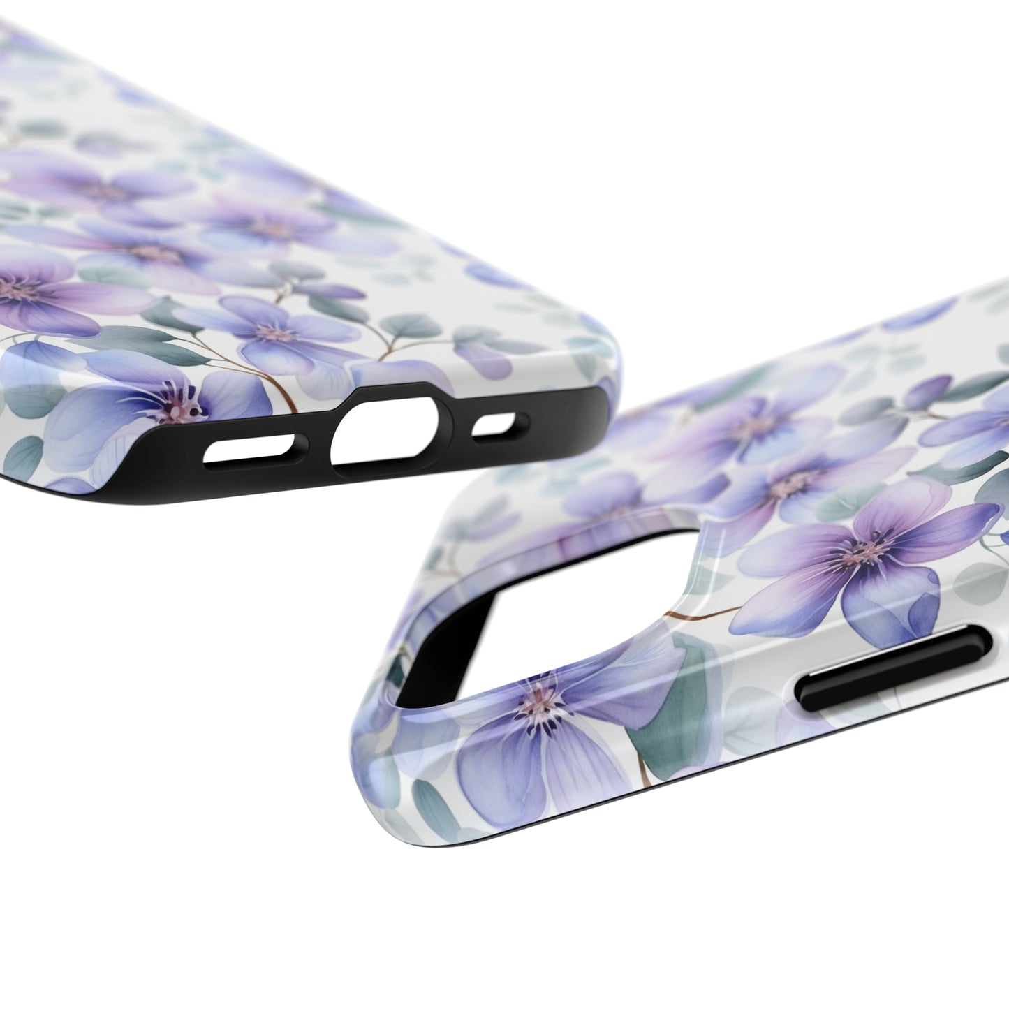 AI Violets Floral Pattern Phone Case for iPhone - Lightweight, Impact Resistant, Wireless Charging Compatible