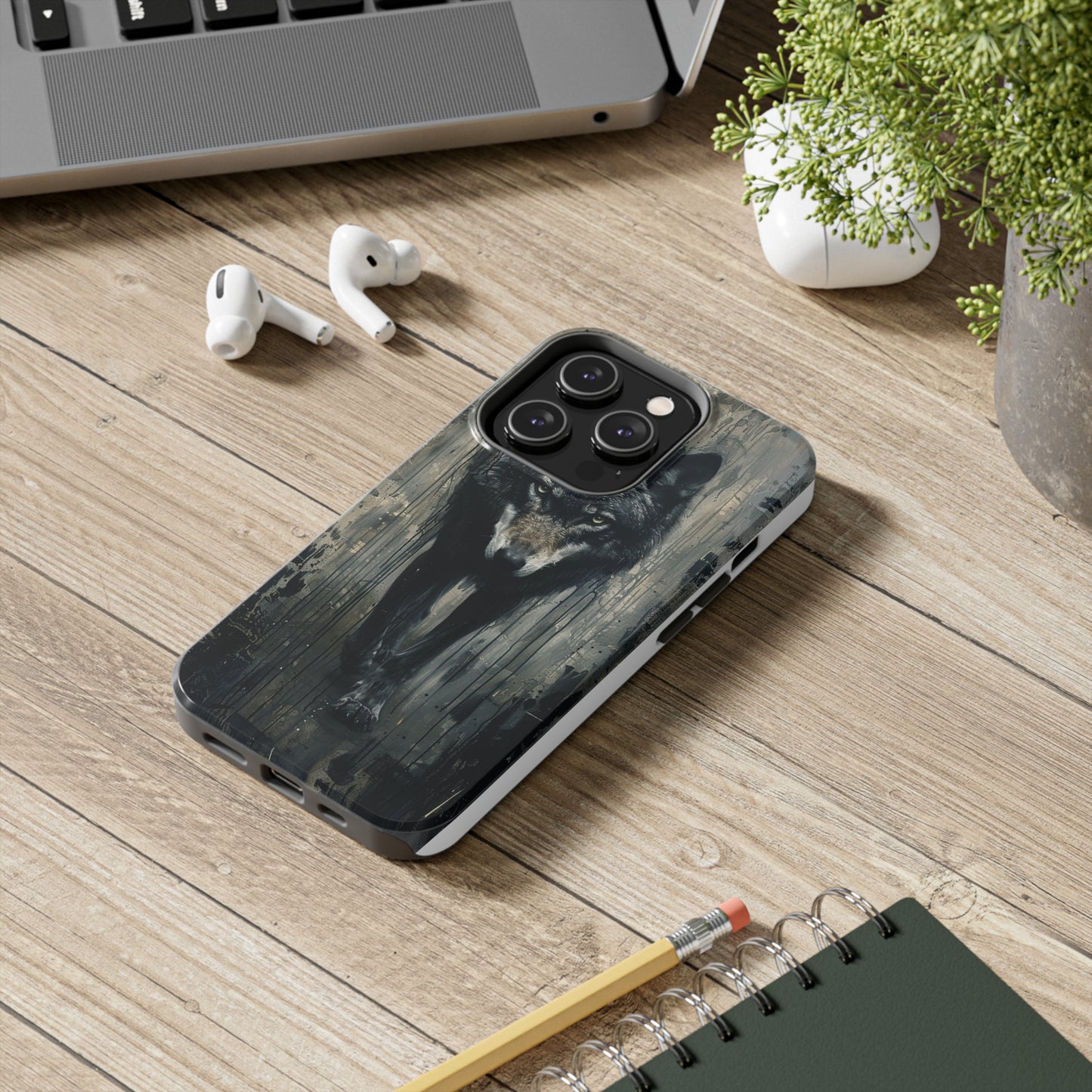 The Arte Povera Style Wolf Phone Case for iPhone - Lightweight, Impact Resistant, Wireless Charging Compatible