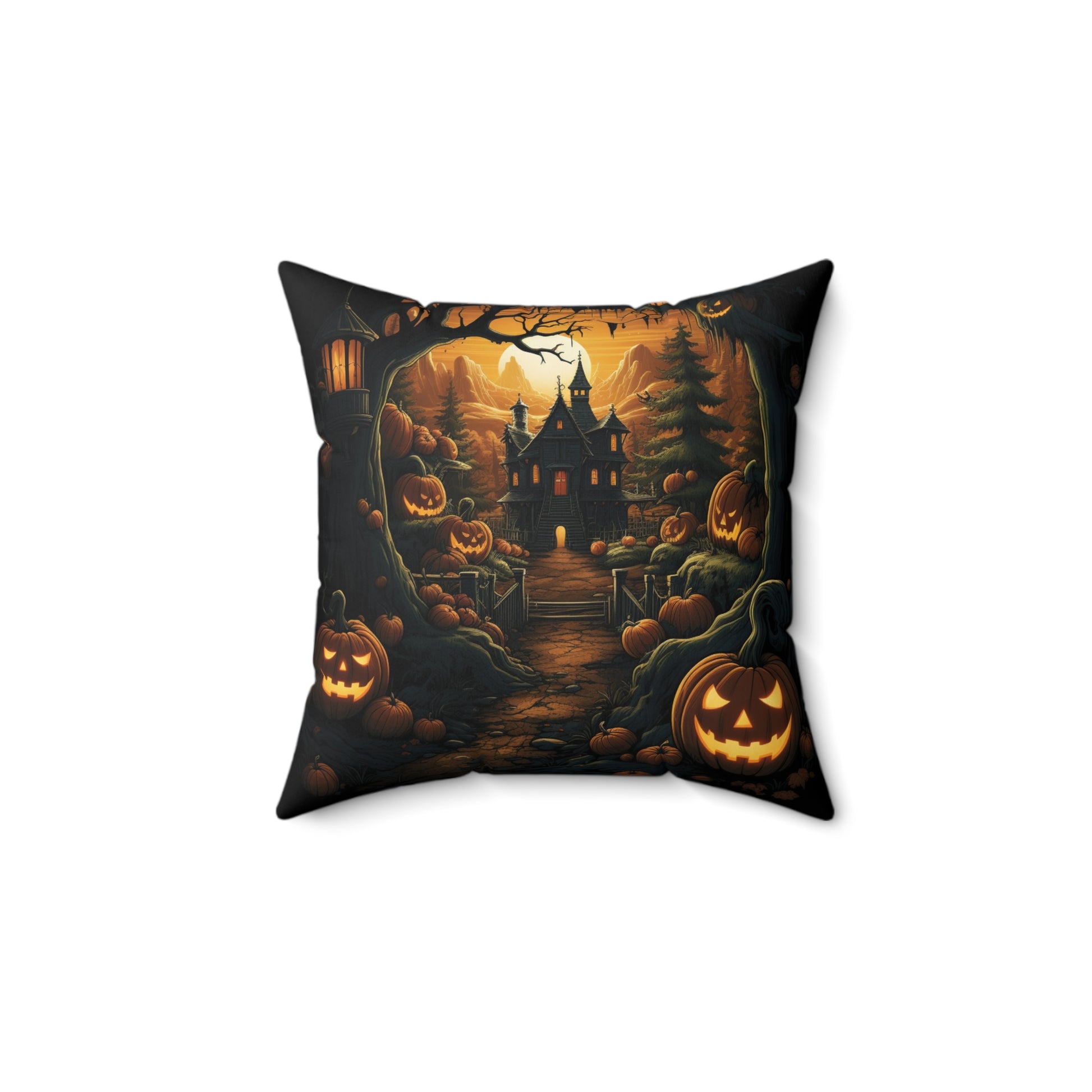 Double sided Halloween Throw Pillow - Spooky Mansion - Pumpkin King Throw Pillow