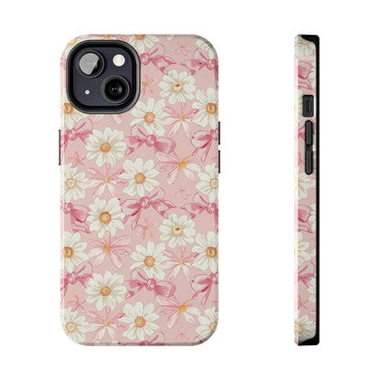 Daisies and Pink Bows Phone Case for iPhone - Lightweight, Impact Resistant, Wireless Charging Compatible