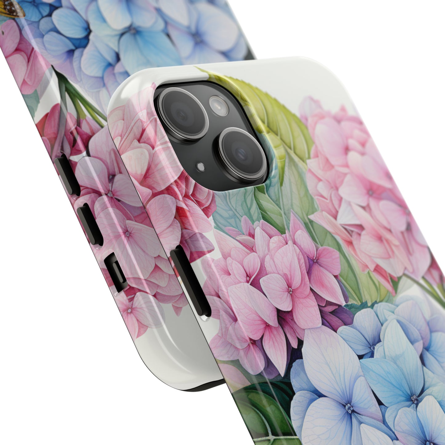 AI Hydrangeas Floral Pattern Phone Case for iPhone - Lightweight, Impact Resistant, Wireless Charging Compatible