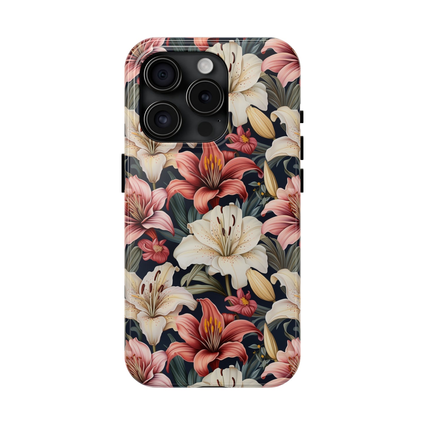 AI Lillies Flower Pattern Phone Case for iPhone - Lightweight, Impact Resistant, Wireless Charging Compatible