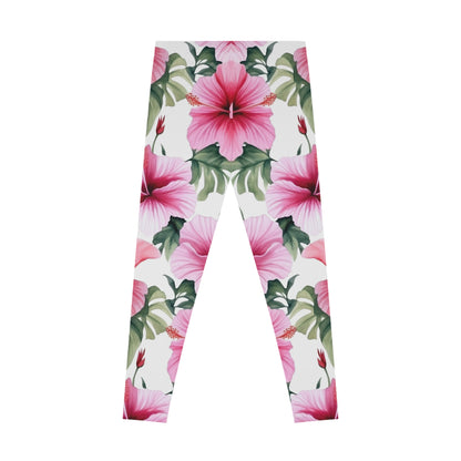 Pink Hibiscus Leggings - Tropical Elegance for Everyday Wear