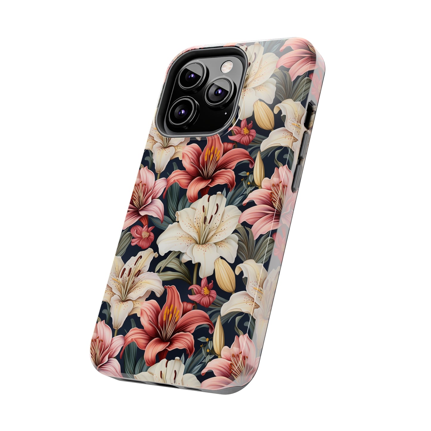 AI Lillies Flower Pattern Phone Case for iPhone - Lightweight, Impact Resistant, Wireless Charging Compatible